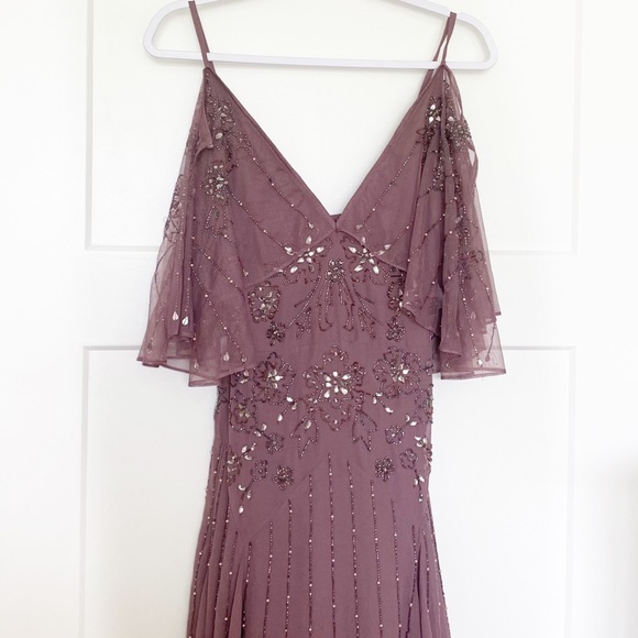 ASOS Floral Embellished Cape Midi Dress Dusty Purple Size 4 - Picture 7 of 15